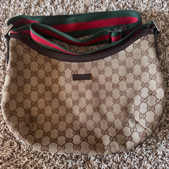 Gucci Handbags - Gucci Brown and Green Shoulder Bag